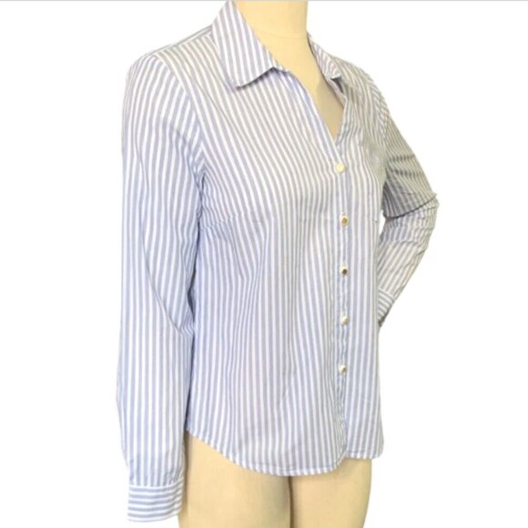 Anne Klein Striped Button Up Shirt Logo Buttons S Blue # White #131L - Picture 2 of 9